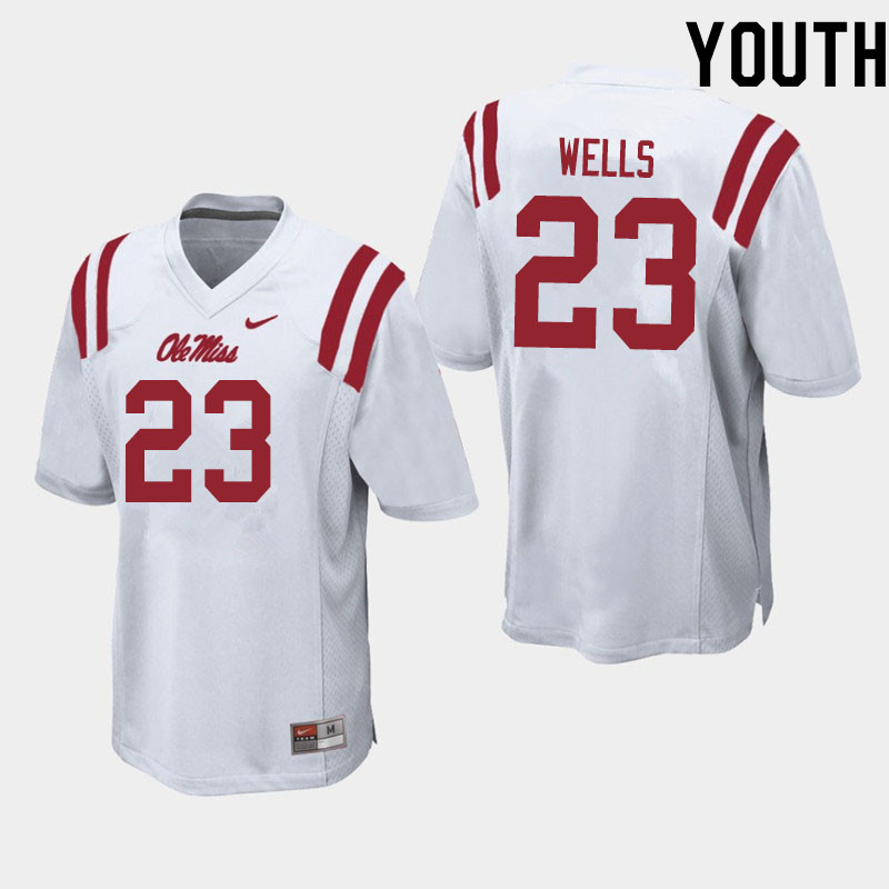 Youth #23 Nevin Wells Ole Miss Rebels College Football Jerseys Sale-White - Click Image to Close
